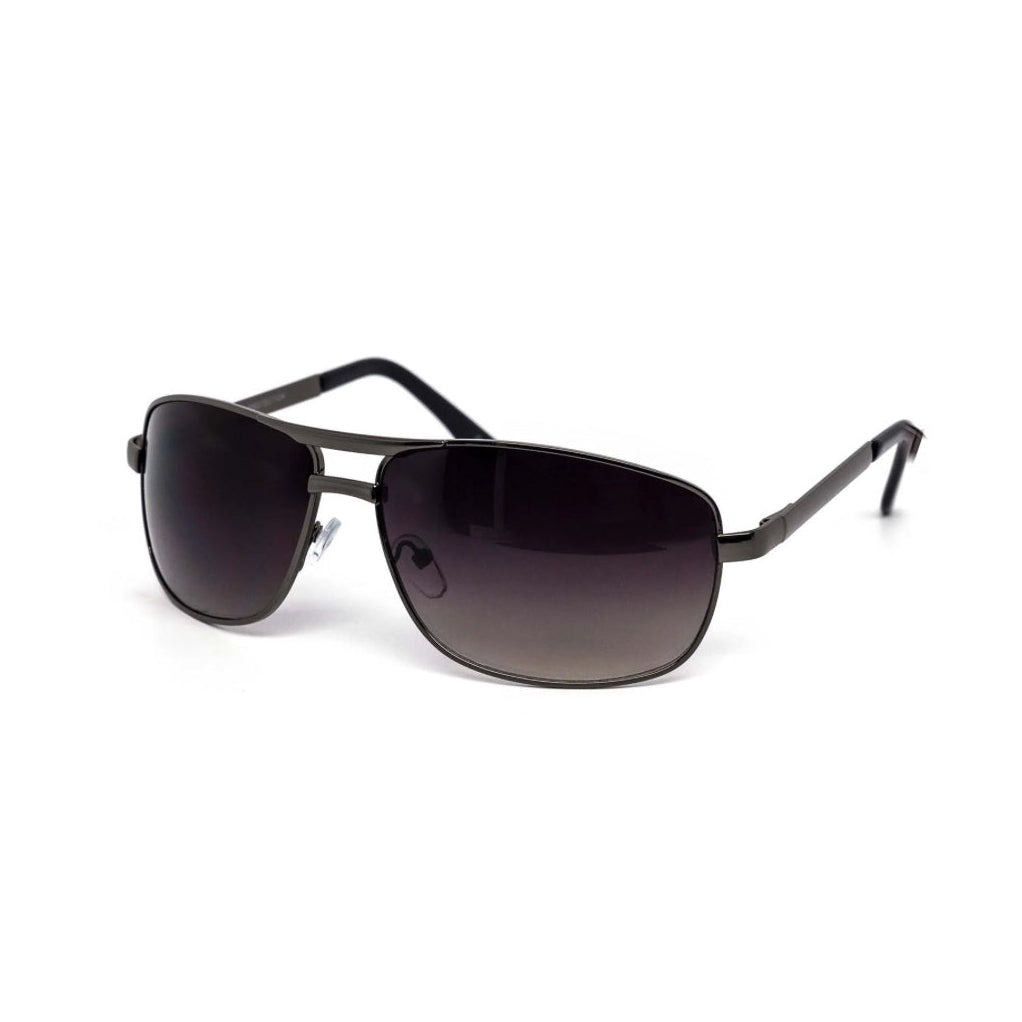 Black sunglasses with dark lenses on a white background