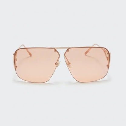Aviator sunglasses with rose gold lenses and frame on a white background